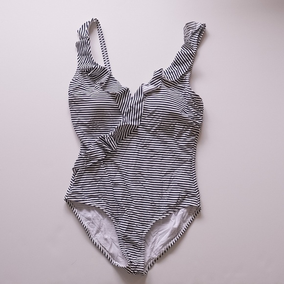 Niptuck navy and white stripe ruffle one piece swimsuit - Picture 2 of 5